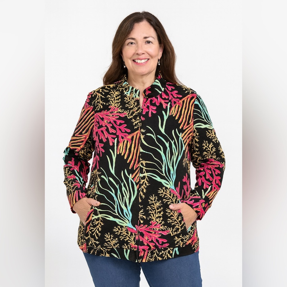 Tropical and coral print zipper sweatshirt jacket size XL